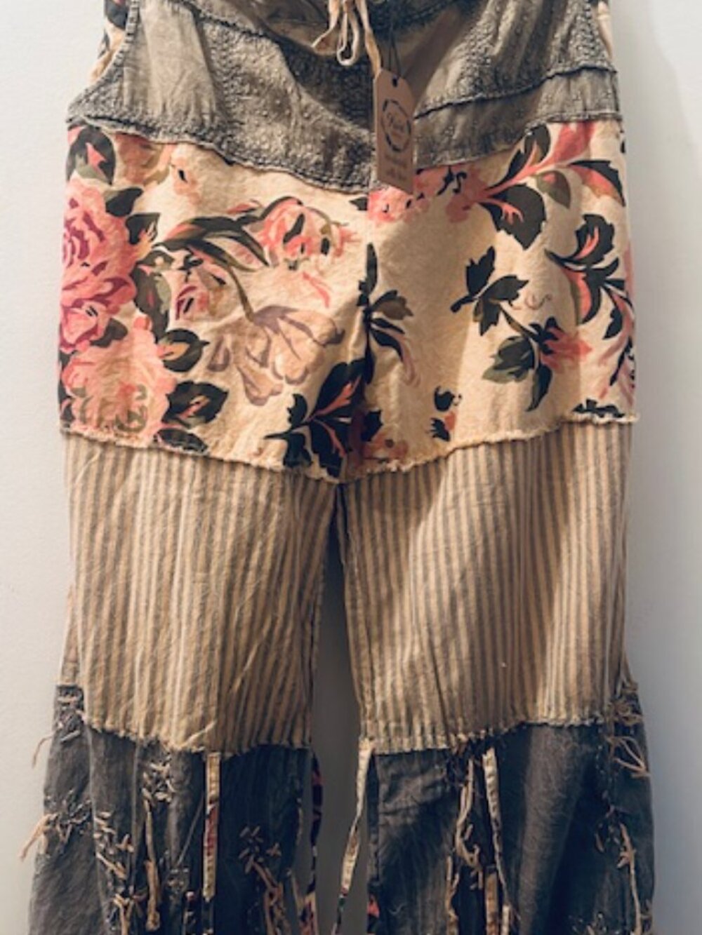1397 A Rare Bird Chambray Tiered Roses & Striped Tie Waist One Size Pants NWT - Picture 9 of 16